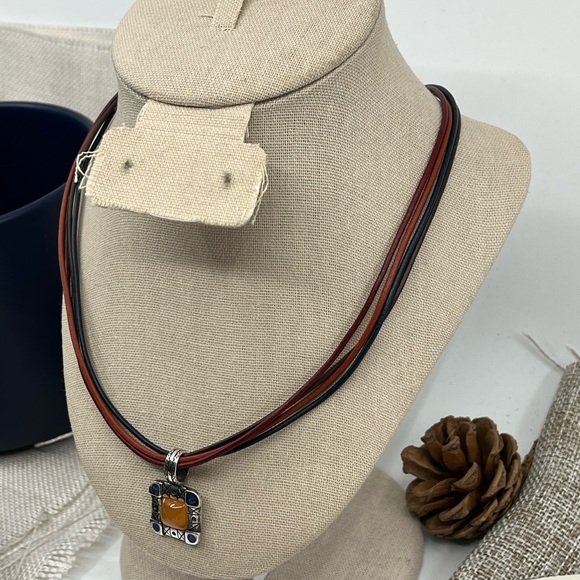 Vintage Ava Yetter Southwestern Pendant Necklace – Amber, Lapis, 925 Sterling - Picture 6 of 17